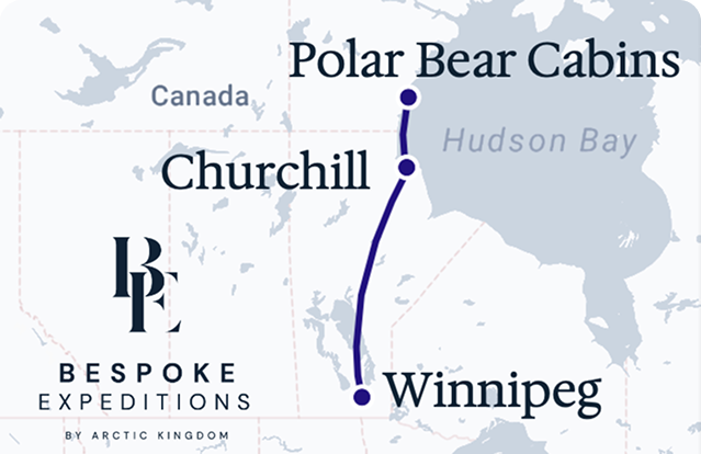 Map overview winnipeg to Churchill to Polar Bear Cabins